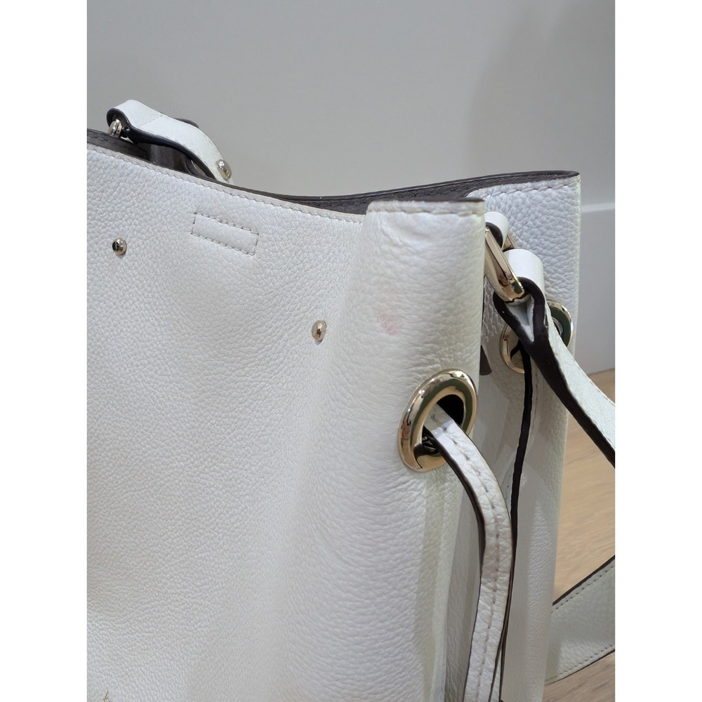 Kate Spade New York Marti Small White Leather Bucket Shoulder Bag Satchel Purse - Picture 7 of 12